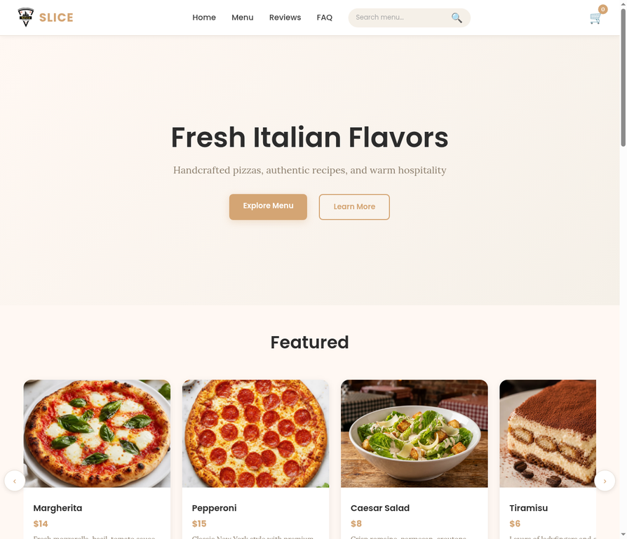 Slice Pizza website screenshot